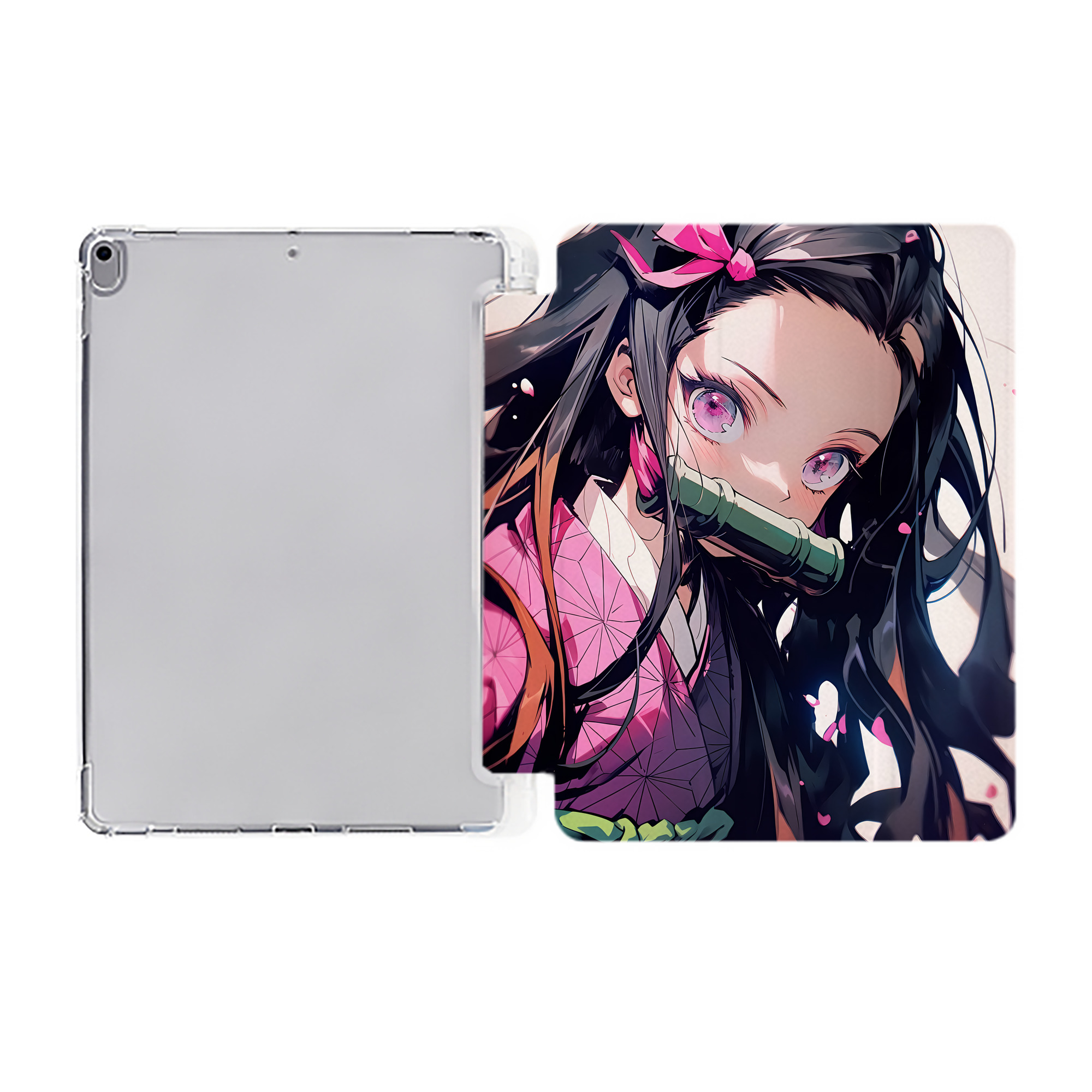 （画像用） 鬼滅の刃（きめつのやいば）竈門 禰󠄀豆子／かまど ねずこ Kamado Nezuko IPad ケース ペン収納付き 三つ折りスタンド PUレザー×シリコン 対応機種9.5/10.5/10.9インチ